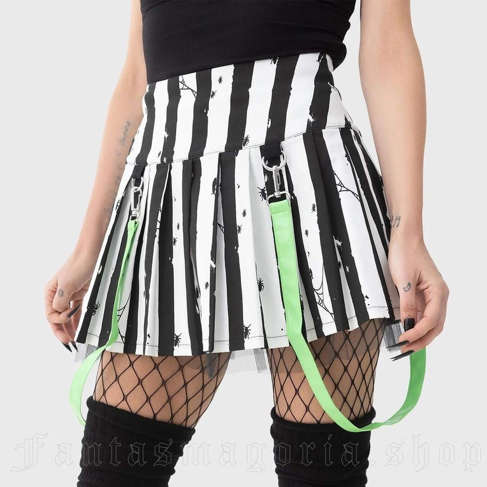 Killstar X Beetlejuice distressed striped pleated mini skirt XXL